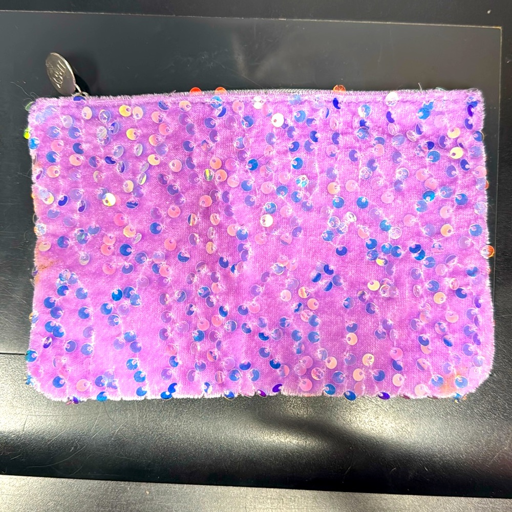 Purple sequin makeup travel cosmetic bag